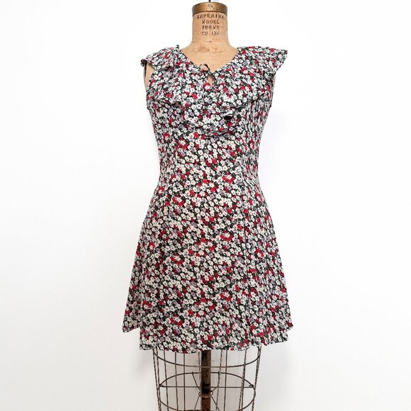 Vintage 90s Jonathan Martin Floral Ruffle Mini Dress Size 9/10 Small Medium - Picture 1 of 12